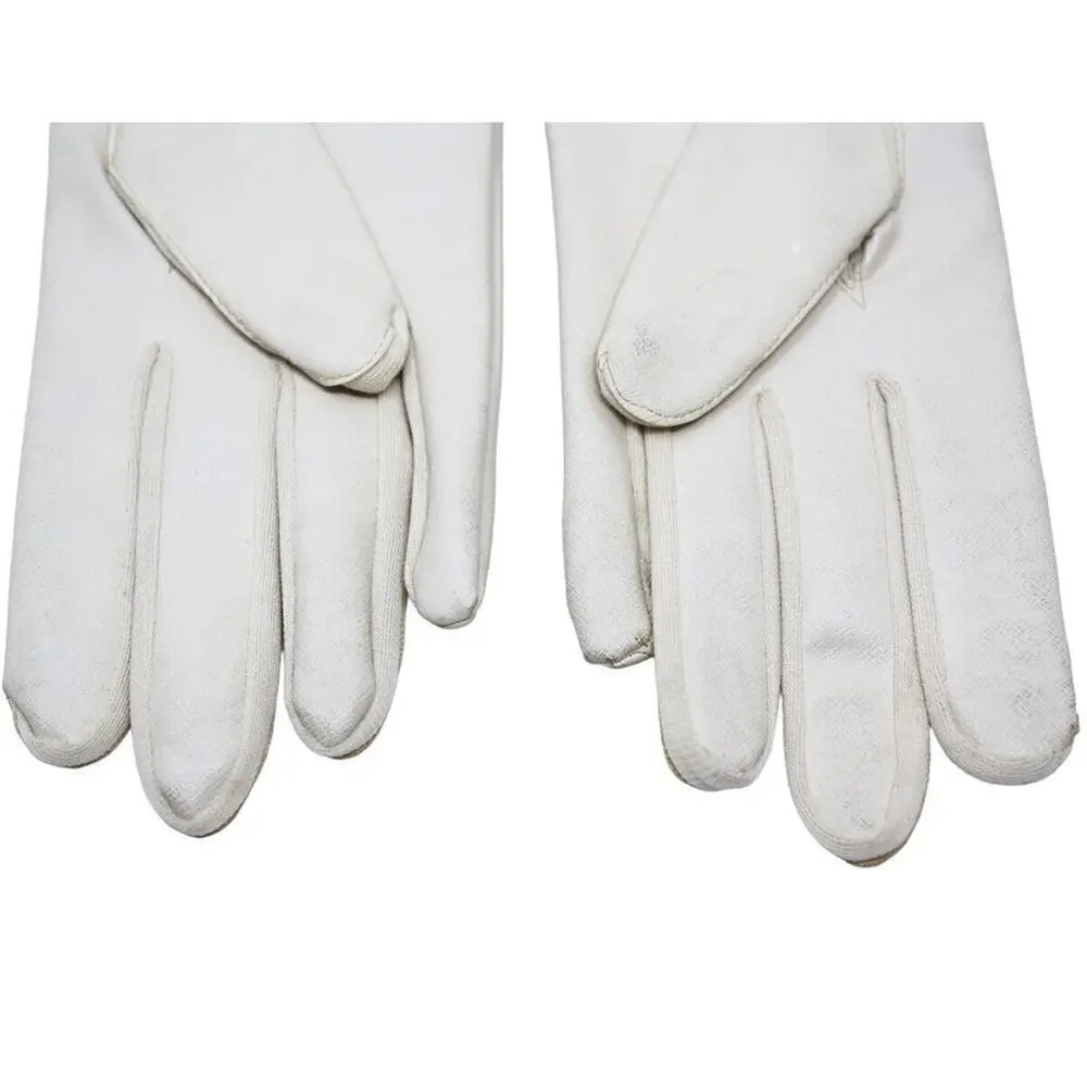 Vintage Ivory Max Mayer Embroidered Fashion Gloves Vinyl and Rayon Sz M -Hey Viv